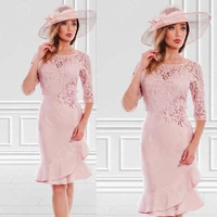 new charming short mother of the bride dresses lace knee length wedding party dresses with 34 sleeves mother dress on sale