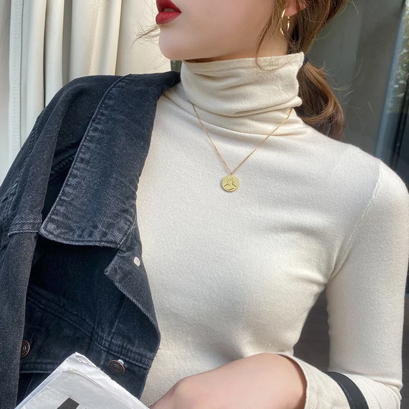 

UICVIE 2021 New Super Soft Cashmere Turtlenneck Pullovers Thin Spring Autumn Heap Collar Sweater Pullovers Women Female Casual