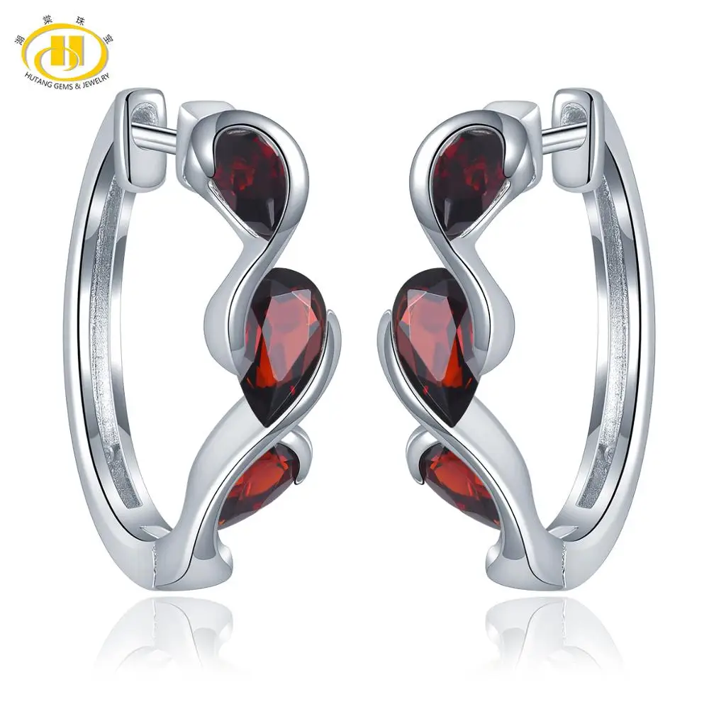 Garnet Hutang 1.64ct натуральный Перидот серьги-кольца 925 пробы Серебряный Драгоценный Камень бесконечные украшения дизайн для женщин лучший подарок - Цвет камня: Garnet