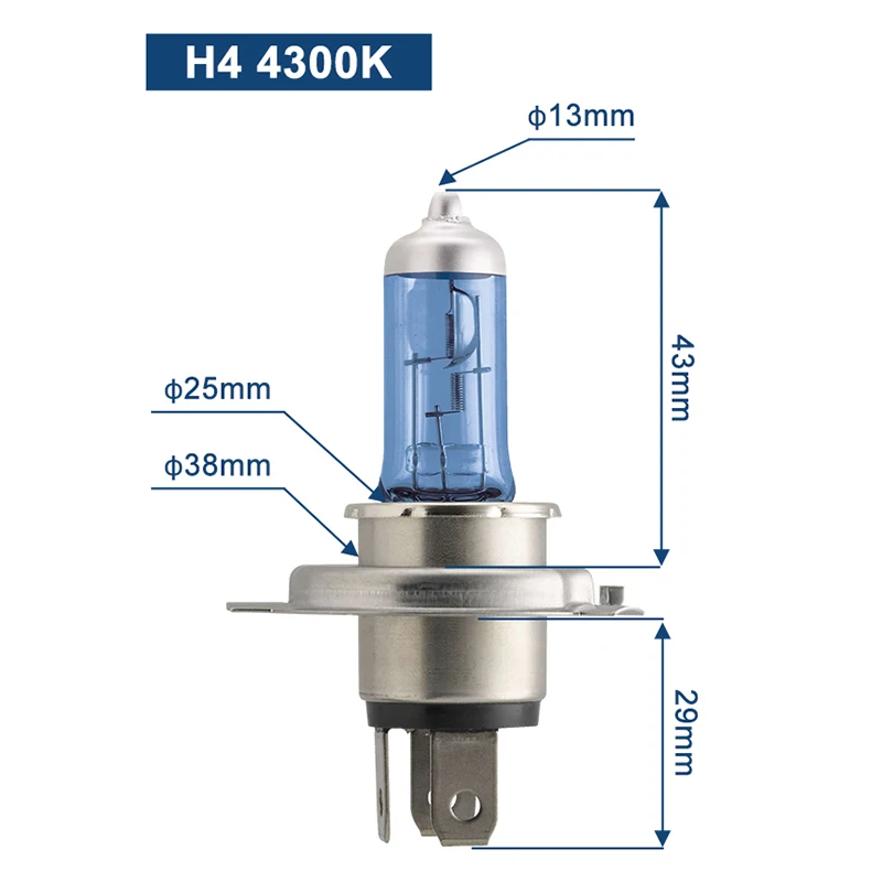 Philips H4 галогенная лампа 55 Вт 12 В Crystal Vision 4300 K, яркий белый светильник, аксессуары для дальнего и ближнего света, автомобильная лампа, мотоциклетный головной светильник, 2 шт