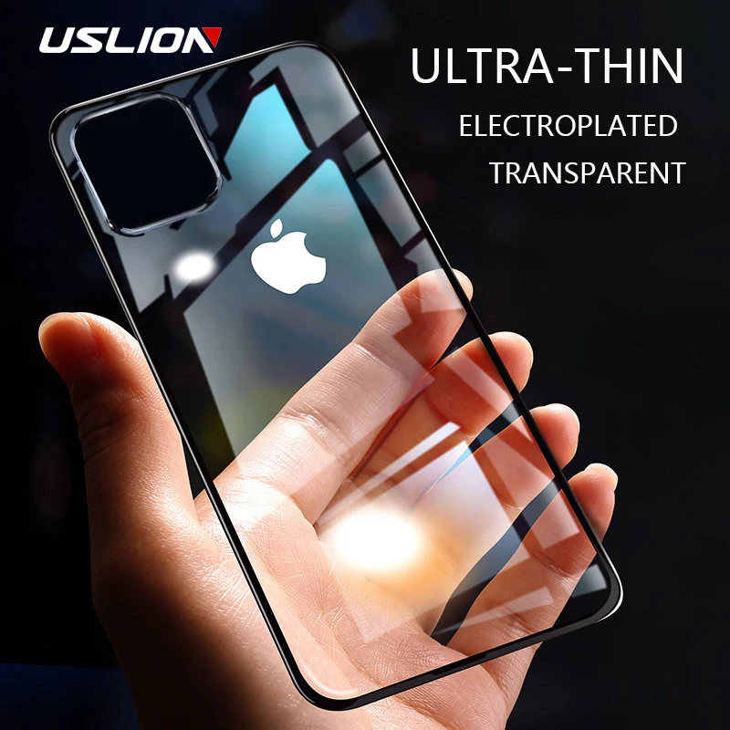 USLION Ультратонкий Прозрачный чехол для iPhone 11 Pro Max XS X XR гальванический 8 7 6S Plus
