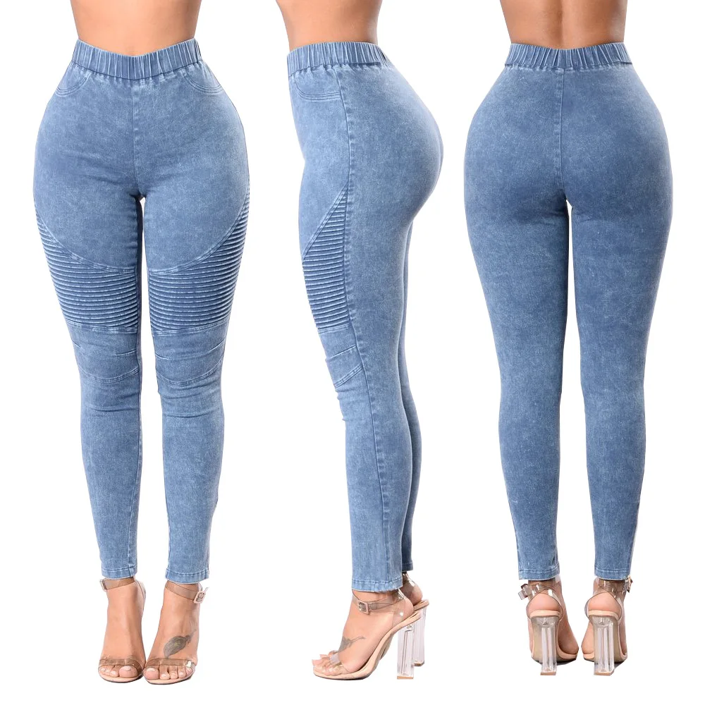 

3Y Wrinkled High Waist And Hip Lifting Women's Jeans girls leggings custom logo print on product and package from 1pc dropship