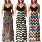 Платье Макси женское, без рукавов, с цветочным принтом, Пляжное, длинное, свободное, с V-образным вырезом, с карманами, # Y10