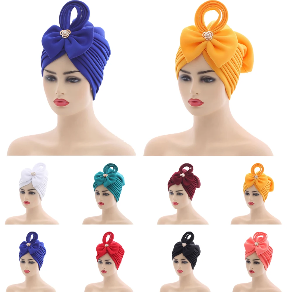 

2021 New African Auto Gele Headtie Nigerian Wedding Gele Muslim Hijab Turban Cap Arab India Hat Female Head Wraps Turbante Mujer