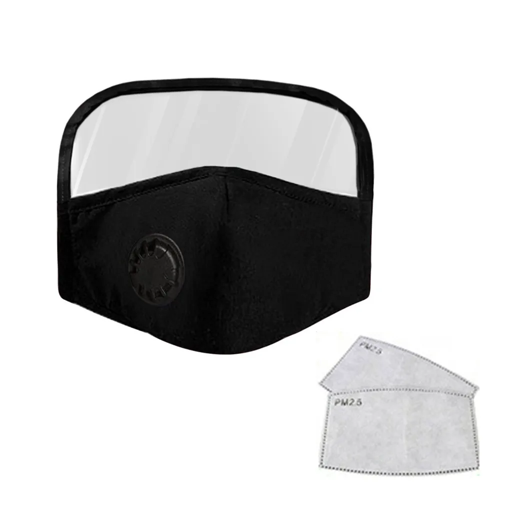 

1pcs Adult Cotton Mask Outdoor Protective Breathing Valve Face Mask With Eyes Shield+2 Filters Washable Reuse Masks Mascarillas
