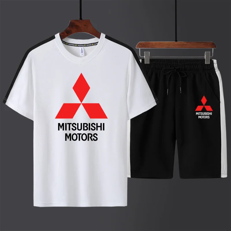 Модные летние мужские костюмы Mitsubishi с логотипом автомобиля Мужская футболка