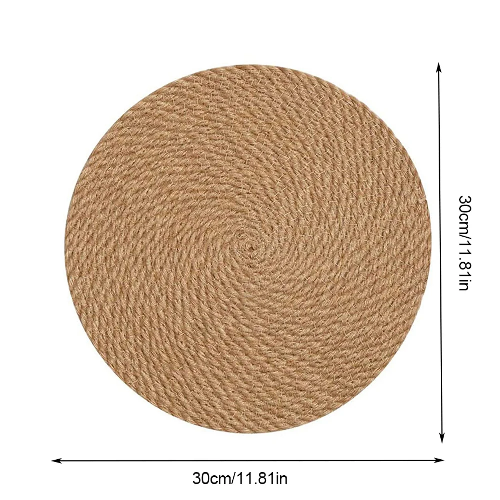 

4PCS Natural Hemp Rope Round Placemats Tablemats Dining Table Heat Mat ( 30cm/11.8inch) Kitchen BBQ Tools Supplies Dropshipping