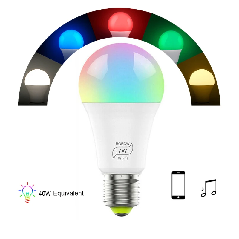 Умсветодиодный RGB светильник ная лампа E27 с Wi-Fi универсальная совместимая