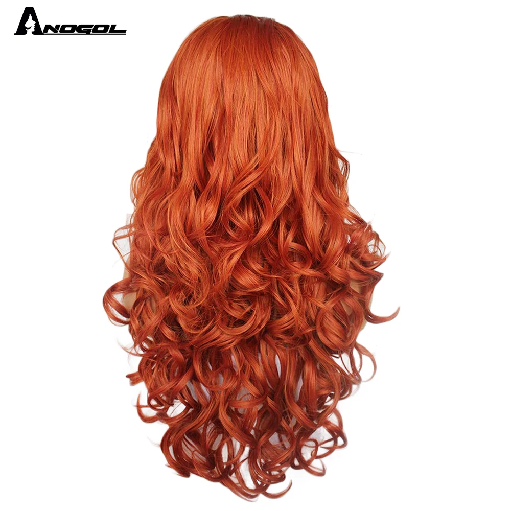 Аногол синтетический кружевной передний парик длинный оранжевый свободная