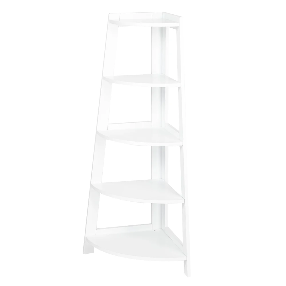 

BUYTOO 5 Tier Corner Shelf Stand Wood Display Storage Home Furniture White