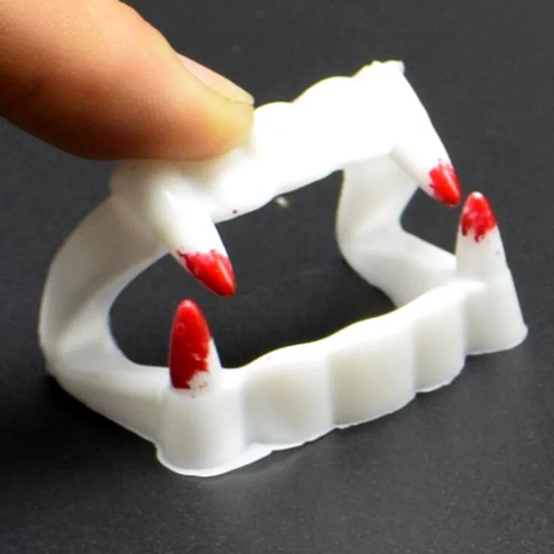 

Scary White Bloody Fake Zombie Vampire Teeth Prank Tricky Toys Denture Cosplay Props Halloween Party Supplies