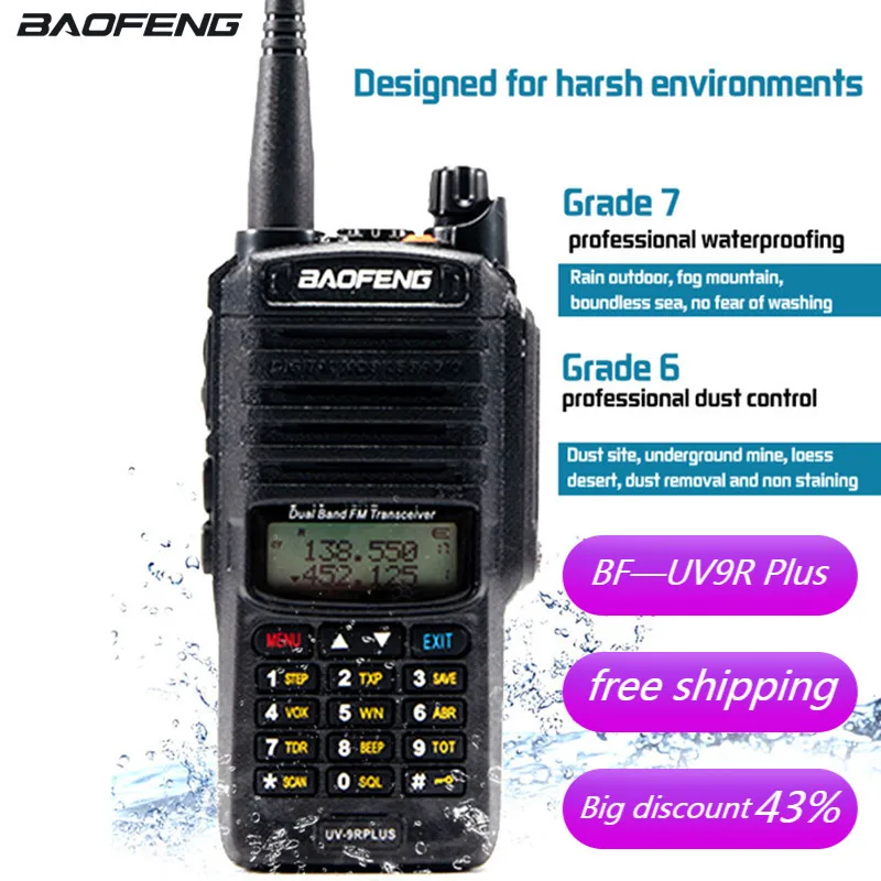 

2021 BAOFENG UV-9R PLUS Walkie Talkie Portable for Hunting Waterproof Two Way Car Radio Station Ham Radio IP68 High Frequency