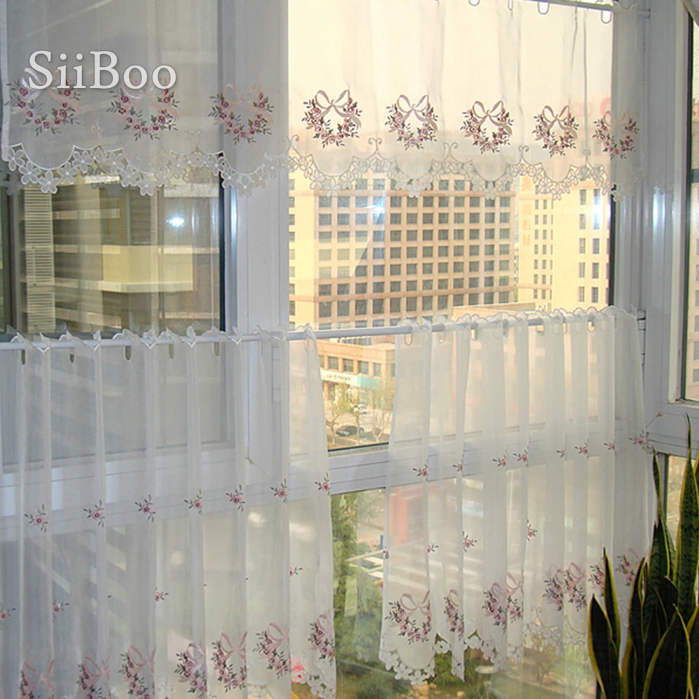 Корейские кружевные полузанавески с цветочной вышивкой прозрачные Занавески
