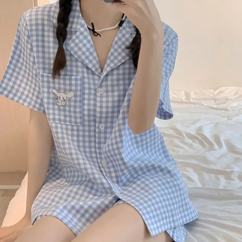Пижама женская однотонная с вышивкой в Корейском стиле, комплект из двух предметов для девочек-подростков, летняя Пижама пижама из 2 предметов в винтажном стиле