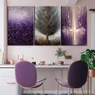 Абстрактная Современная картина маслом на холсте с изображением фиолетовых цветов и деревьев, изображения на стену с плотной текстурой, настенные картины, Декор для дома