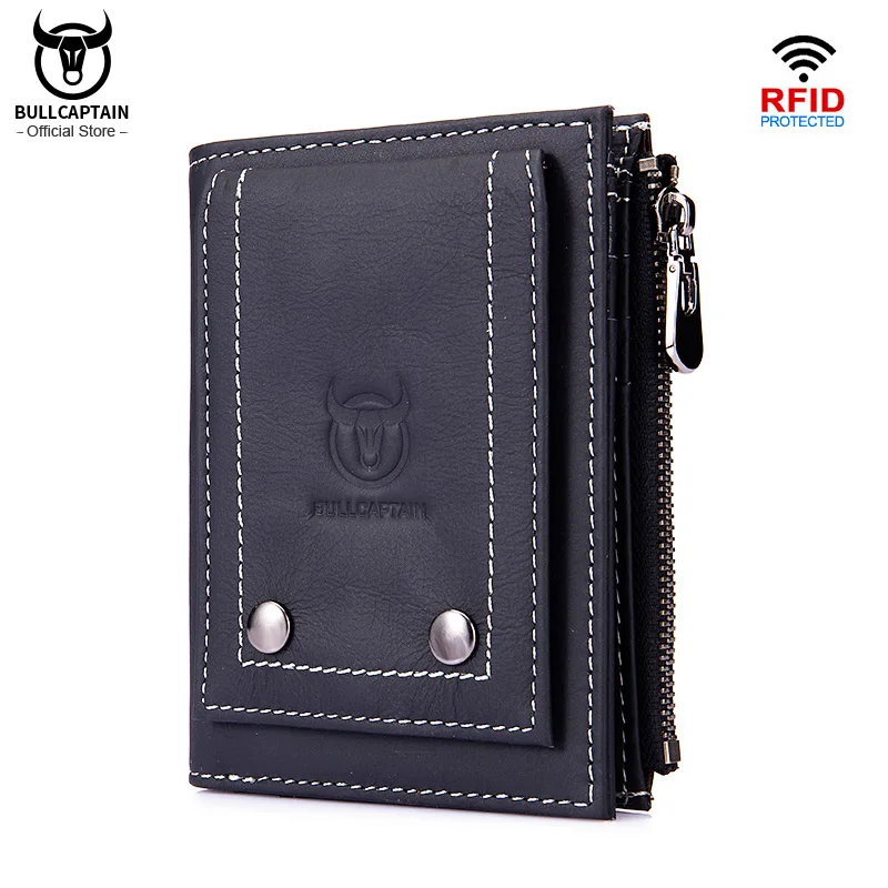 

BULLCAPTAIN Genuine Leather Men Wallet Coin Purse Small Mini Rifd Card Holder High Quality Hardware Pull Card Wallet's 07