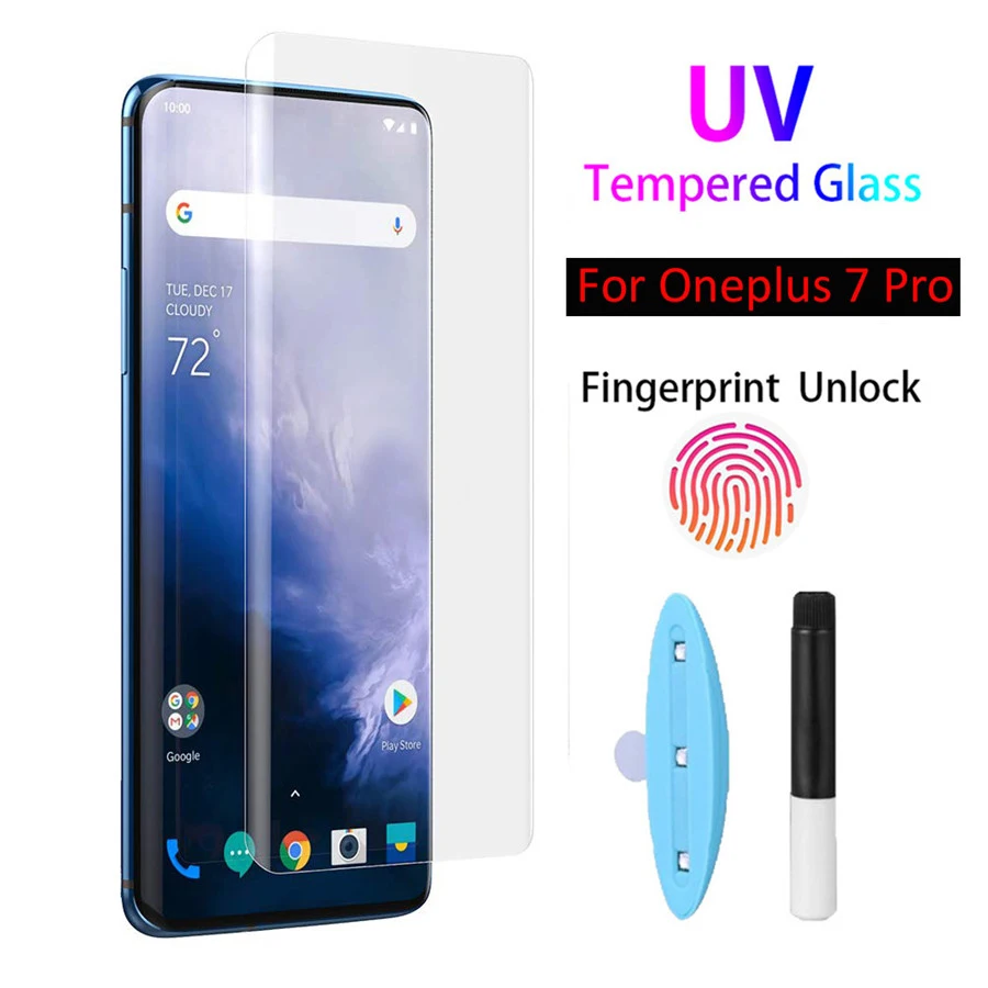 Полное клеевое нано жидкое УФ закаленное стекло для Oneplus 7 7T Pro УФ жидкое Защитное стекло для One Plus 7 7T Pro изогнутая стеклянная пленка