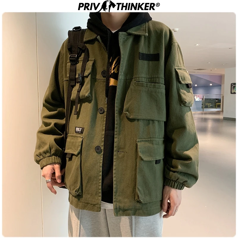 Мужская хлопковая куртка в стиле сафари Privathinker модная хип хоп одежда оверсайз на