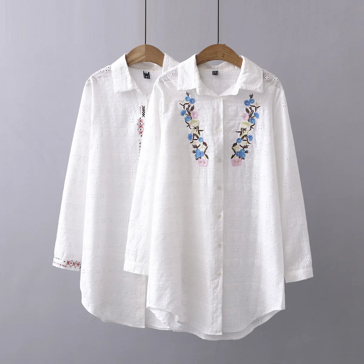 Вышитая жаккардовая женская рубашка с длинным рукавом большой размер блузка