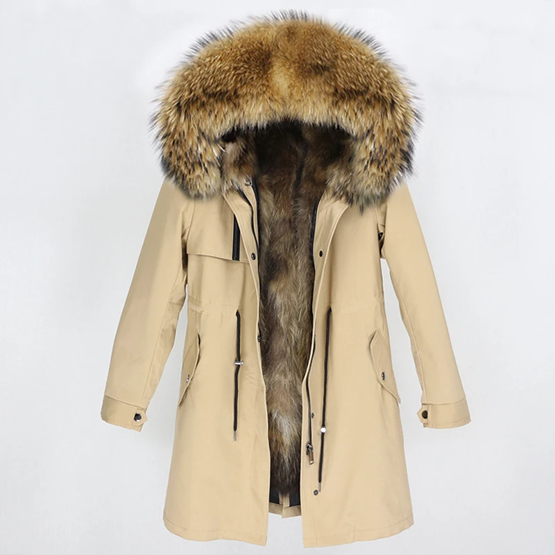 beige natural OFTBUY, водонепроницаемая парка, пальто из натурального меха, зимняя куртка для женщин, натуральный мех енота, меховой воротник, Лисий мех, подкладка, теплая Толстая Уличная верхняя одежда - Цвет: beige natural