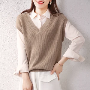 Женский трикотажный жилет, свободный свитер без рукавов с V-образным вырезом, весна-осень 2020