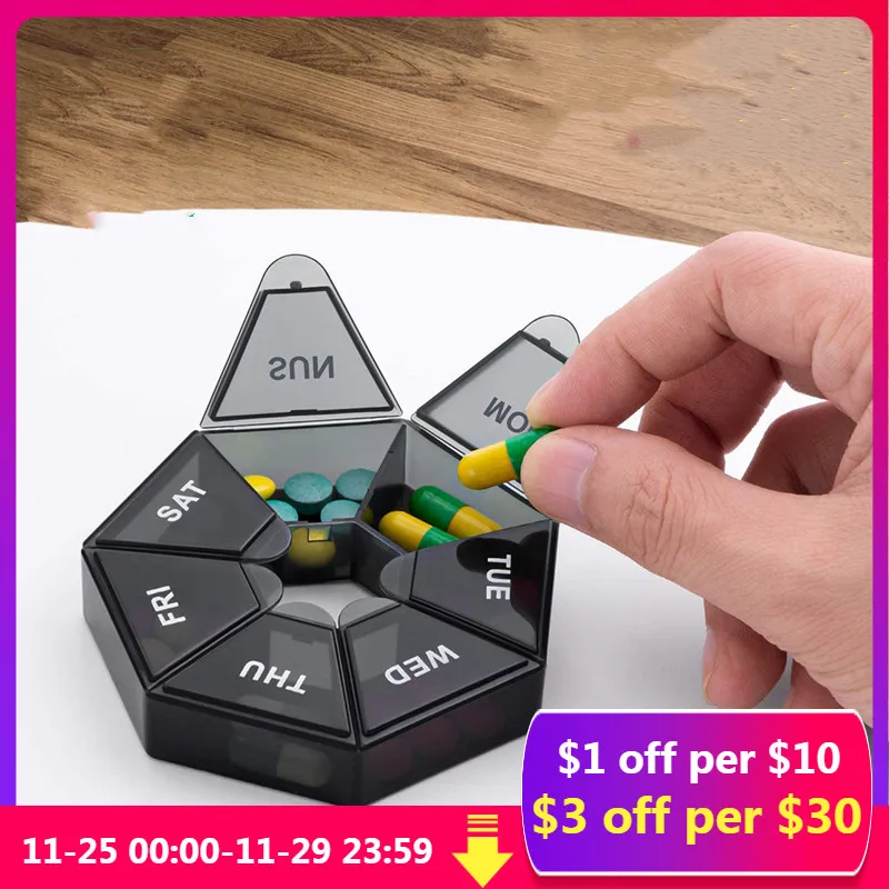 

2Pcs/set 7 Days Pill Case Plastic Tablet Candy Box Portable Storage Tablet Holder Travel Organizer Pill Dispenser Container