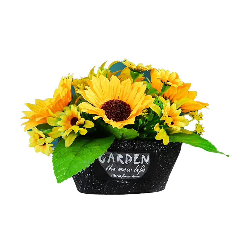 

Sunflower Artificial Flowers With Cement Flowerpot Home Corridor Balcony Party Christmas Decor Nordic Ins Wind Simulation Flower