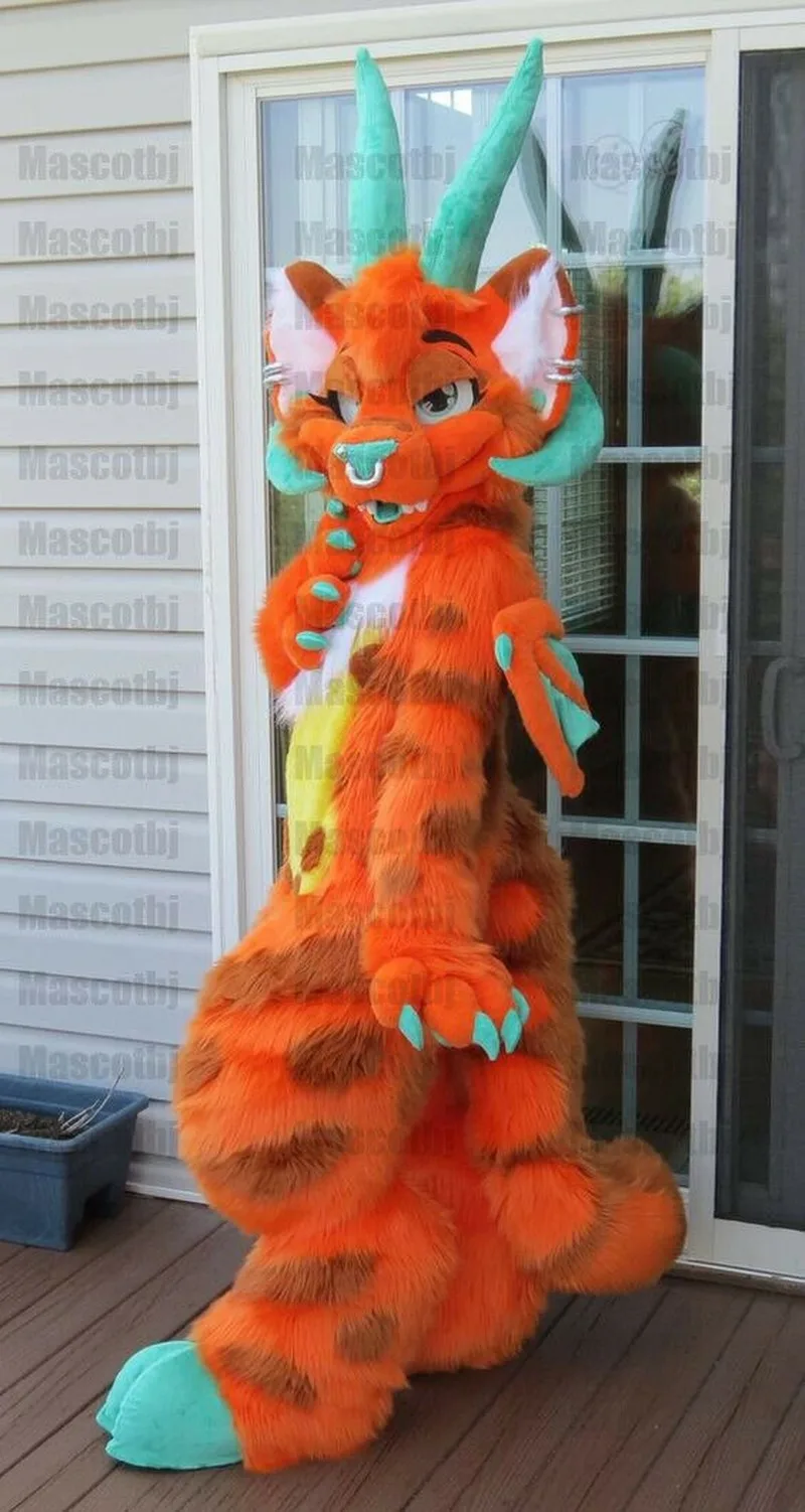 Chic Orange Dragon Completed Fursuit Mascot Furry Costume Suits Party Fancy Dress Outfits Clothing Halloween Cartoon Outdoor