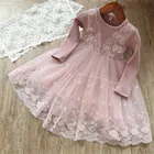 2021 весеннее платье для девочек с длинным рукавом, кружевные Детские праздвечерние чные платья с цветами, розовые и серые цвета, детское платье на день рождения