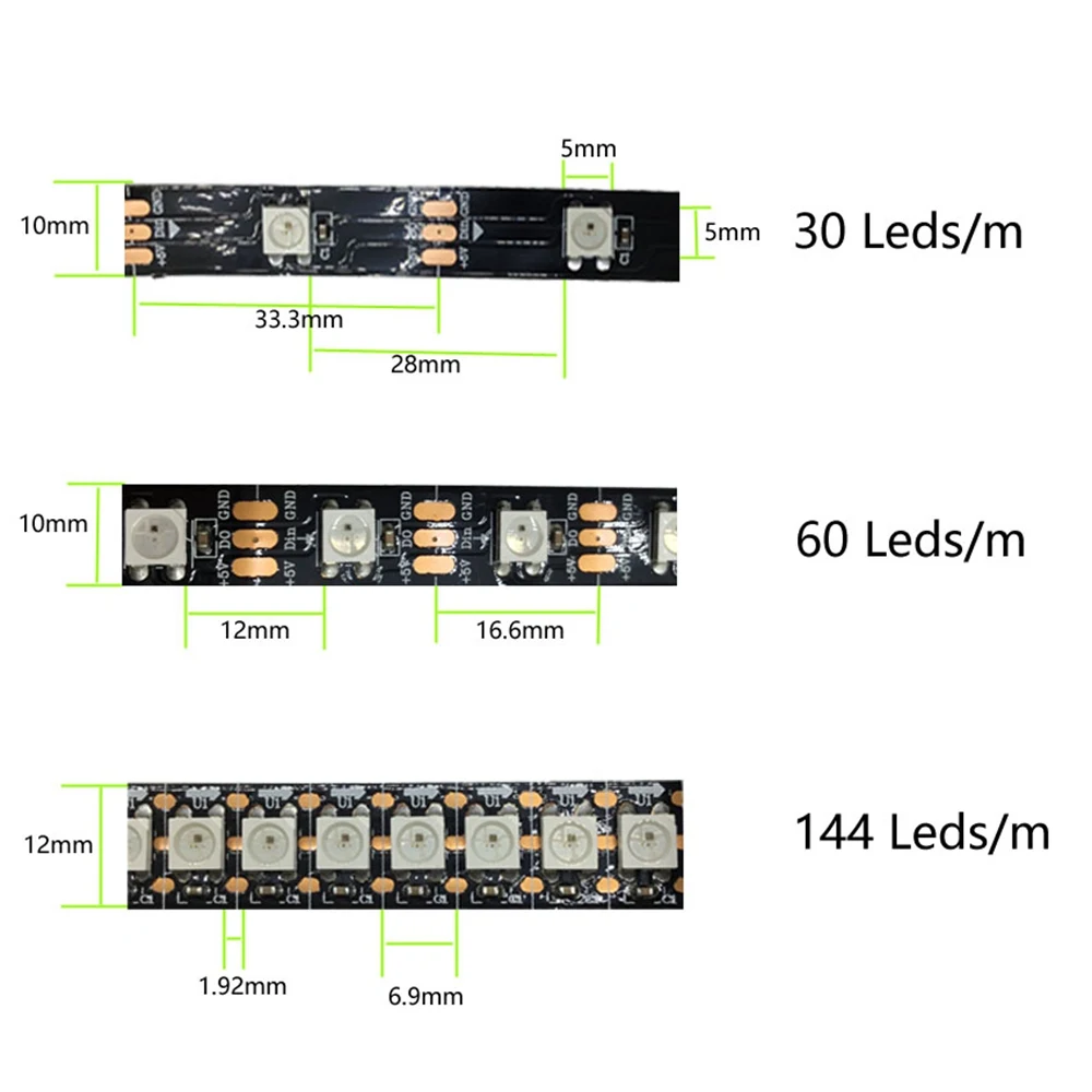1 5 м WS2812B WS2812 RGB светодиодный светильник с полосками водонепроницаемый