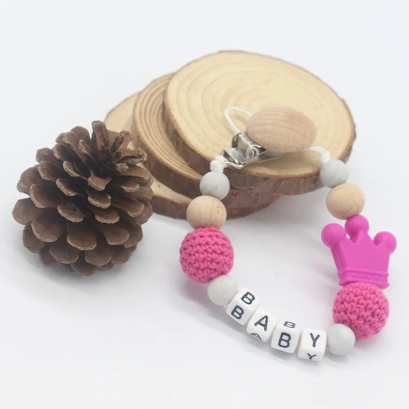 Cadena de chupete de beb&eacute; personalizada con nombre, Clips de madera de haya antip&eacute;rdida, soporte de dentici&oacute;n de silicona, 1 pieza, nuevo-0