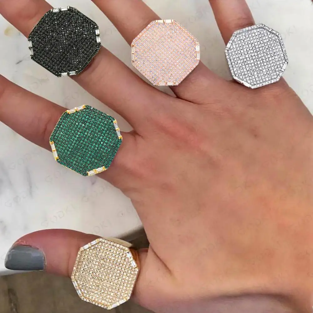 Женское кольцо GODKI Трендовое с квадратной геометрией и кубическим цирконием