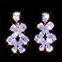 2020 newest zirconia crystal creative leaf long drop earrings for elegant women bridal wedding jewelry accessories gift
