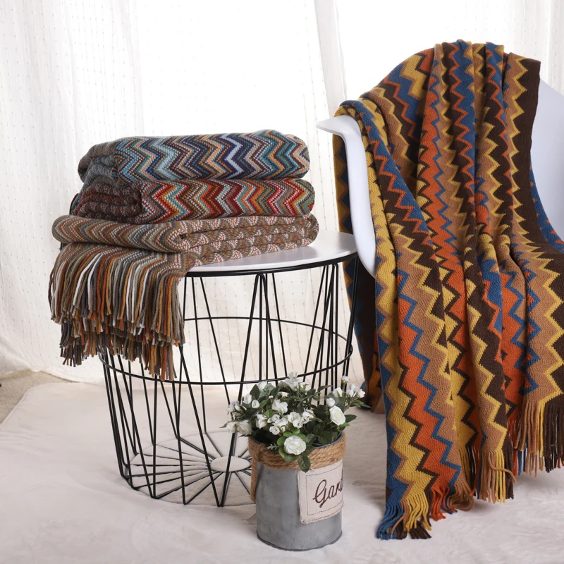 Nordic folk style handmade tassel office super soft breathable portable decoration bohemian home bed end towel sofa blanket | Дом и сад