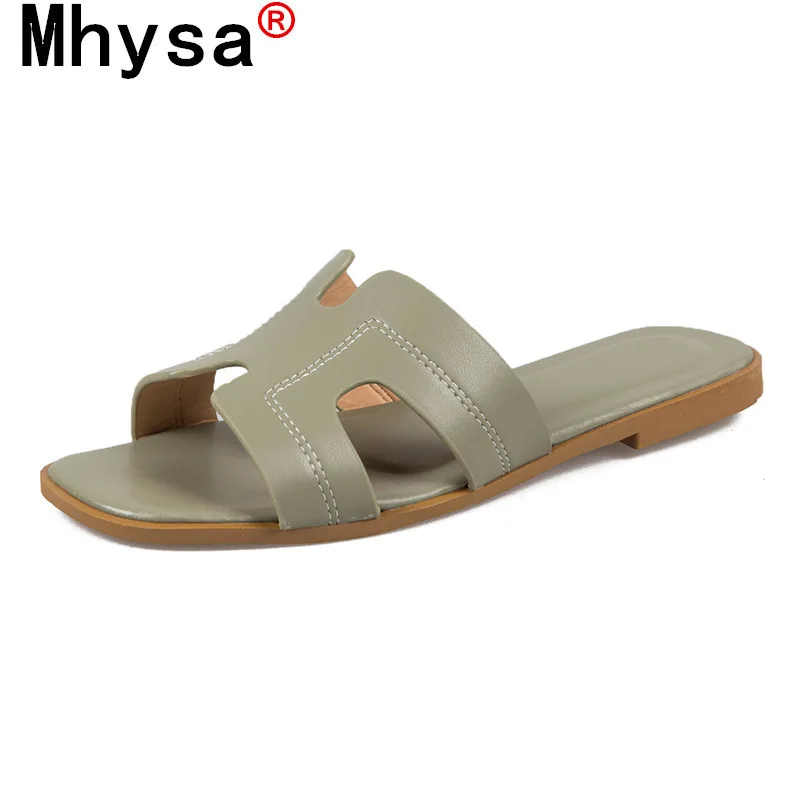 

2021 Summer Outdoor Fashion Women Casual Sandals Women One Word Slippers Low Heels Pu Leather Women Beach Sandals Zapatos Mujer