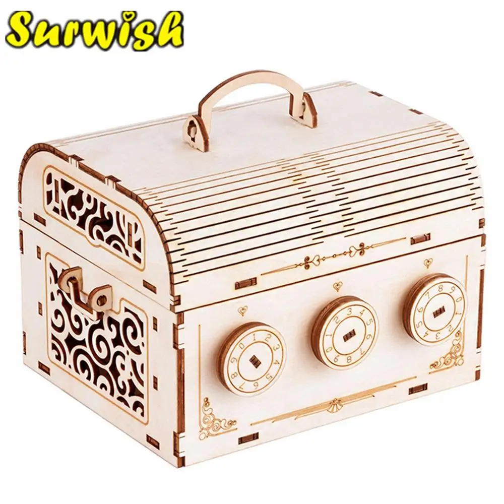 

Creative DIY Wooden Puzzle Box Crafts Kit Mechanical Gear Password Box Model Building Kit Educational Toys Hobbies