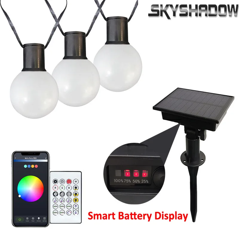 

СВЕТОДИОДНАЯ Гирлянда G40 на солнечной батарее, умная Водонепроницаемая LED лампа-гирлянда с поддержкой Bluetooth, Праздничный Рождественский садовый декор