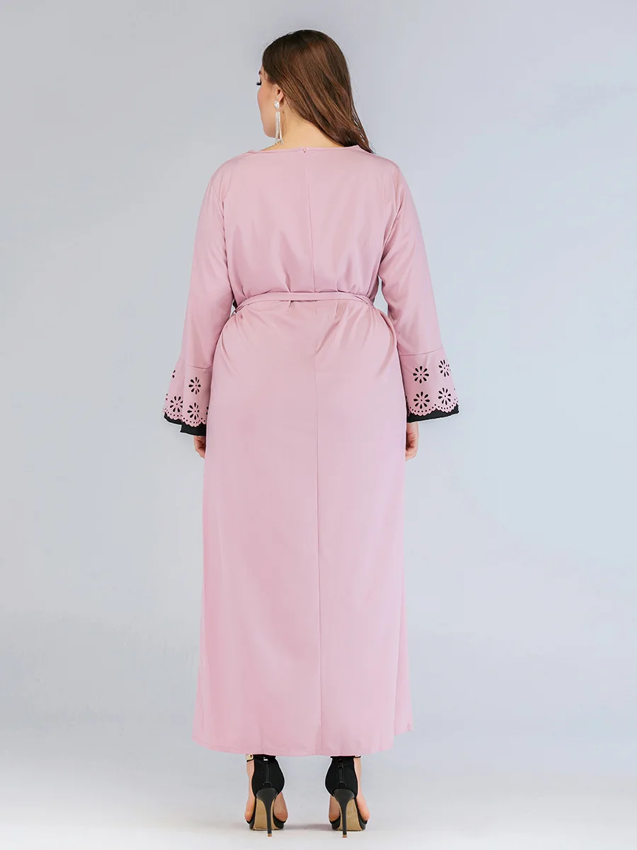 New spring autumn plus size long dress for women large loose casual sleeve elegant O neck dresses belt pink 4XL 5XL 6XL 7XL | Женская