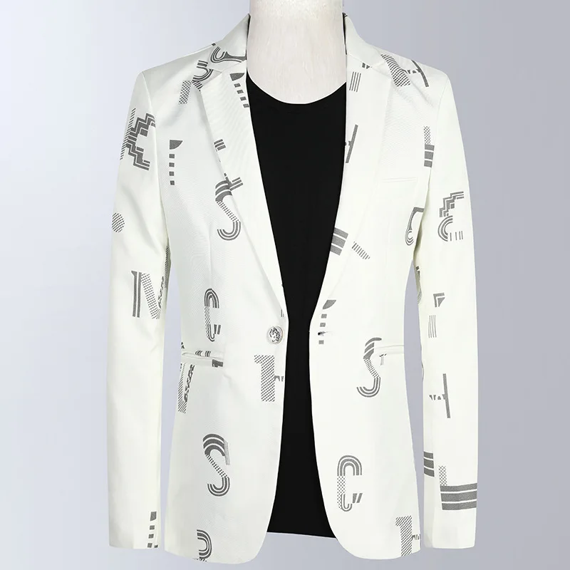 

2021 spring new men's long sleeve suit Korean slim fashion letter printing banquet handsome suit trend