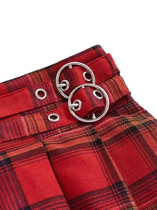 

Fashion Preppy Style Red Plaid Pleated Skirt School Girl Streetwear Clothes High Waist Mini Skirts Female Harajuku Daily Wear