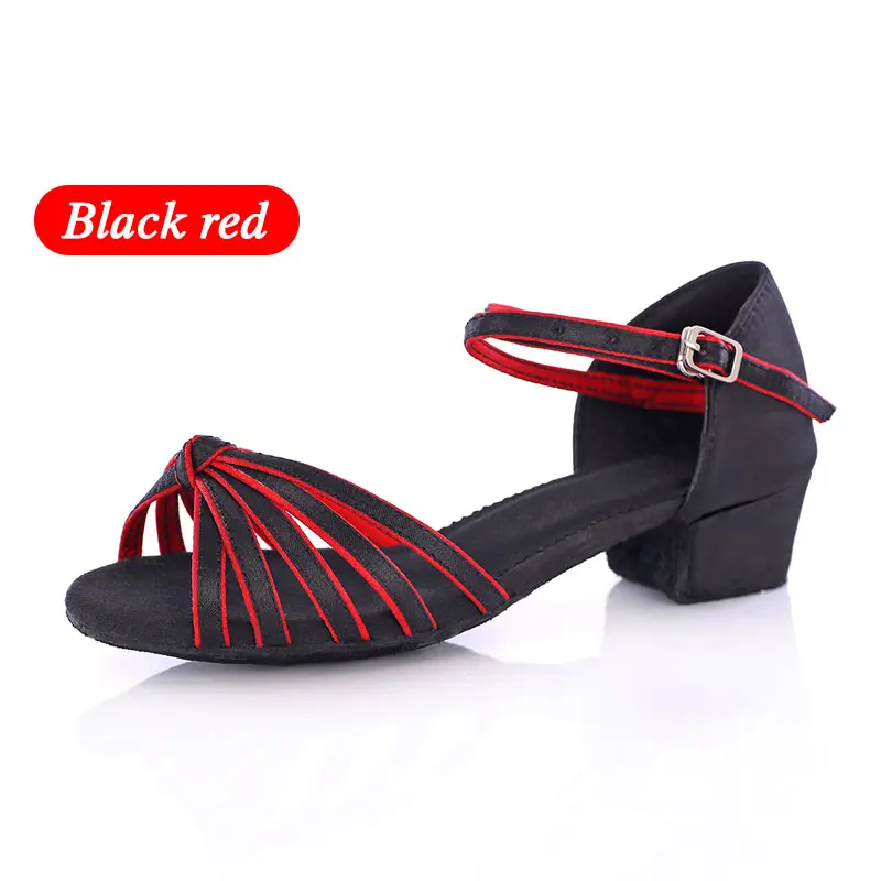 Black red Новое поступление; латинский бальный танец для девочек; обувь на низком каблуке; женская танцевальная обувь для танго и сальсы; ; детская танцевальная обувь - Цвет: Black red