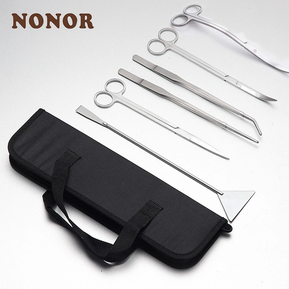 NONOR 5/6pcs Aquarium Tools Set Plants Tweezers and Scissors Grass Stainless Steel Cleaning Tools Plants Fish Tank Accessories