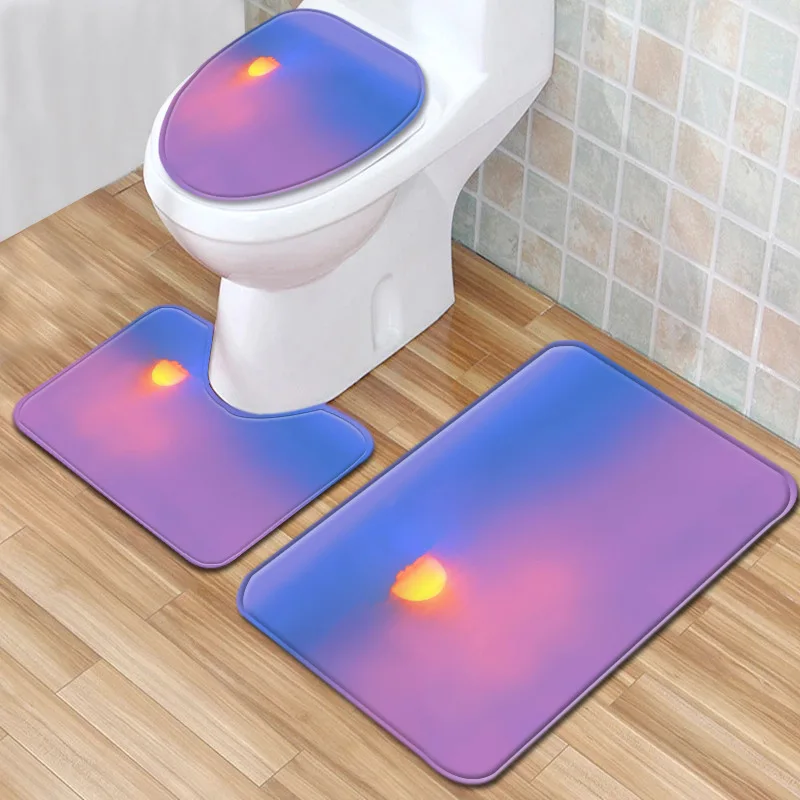 

Landscape Toilet 3-Piece Floor Mat Bathroom 3-Piece Set Anti Slip Liner Foam Durable Cover Shower Carpets Bathroom Mat Set