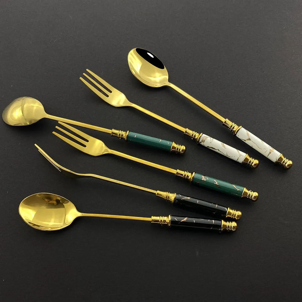 

6PCS Gold Tea Spoon Long Handle Ice Cream Dessert Spoons Kitchen Hot Cutlery Drinking Tableware Stainless Steel Coffee Spoon
