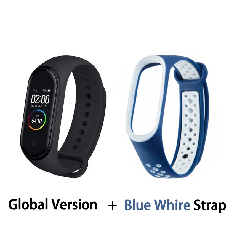 GB blue white Xiaomi mi-браслет 4 сердечного ритма фитнес цветной сенсорный экран mi Band 4 умный Браслет 135 мАч Bluetooth 5,0 музыкальный браслет - Цвет: GB blue white