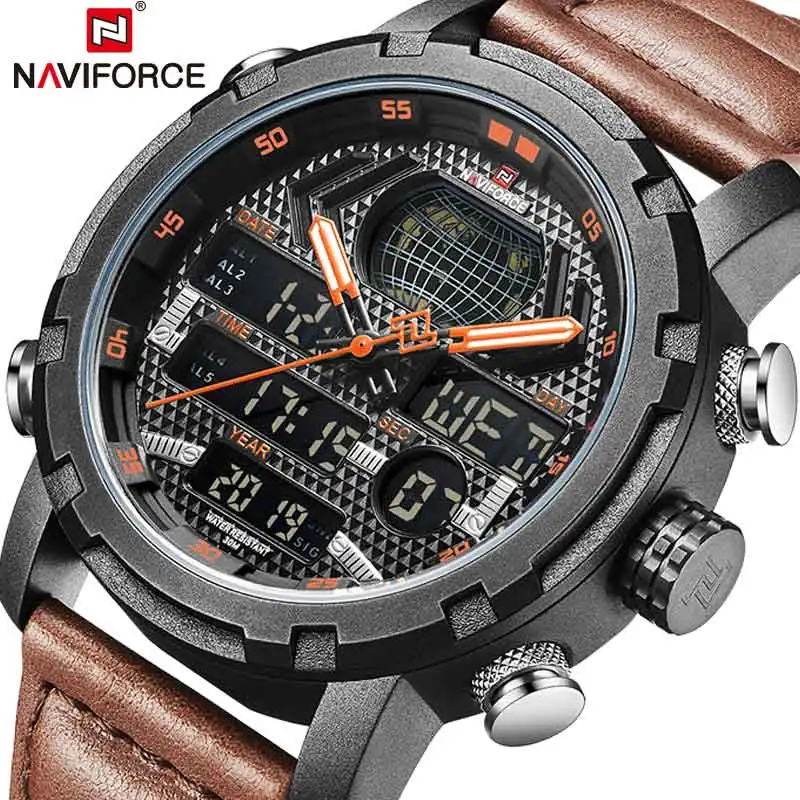 Часы наручные NAVIFORCE Мужские кварцевые брендовые Роскошные спортивные цифровые