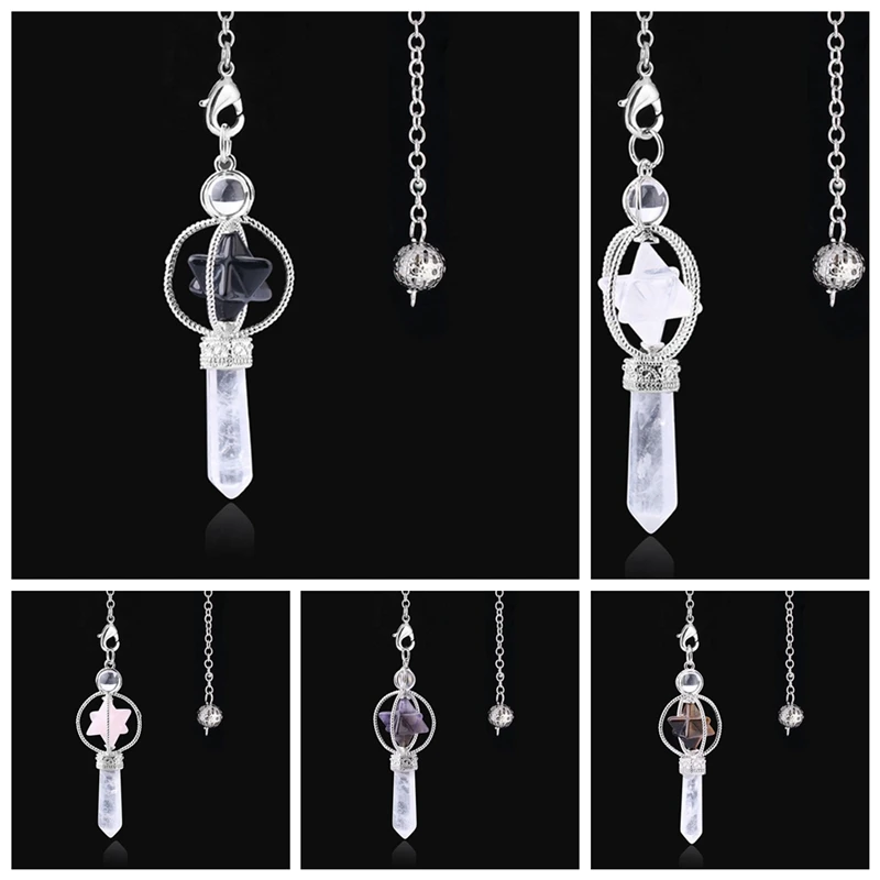 

Dowsing Pendulum Quartz Natural Stone Crystal Pink Reiki Healing Pendule Pendant Necklaces Pendulums For Radiesthesia