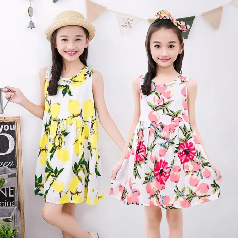 Summer Girls Dress Cotton Bohemian Floral Tunic Beach children kids casual Sundress For 4 6 8 10 12 14 Years Plus Size | Детская одежда