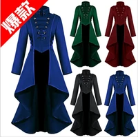 halloween women gothic steampunk jacket buttons irregular waist long coat tailed vintage turn down collar slim jacket costume
