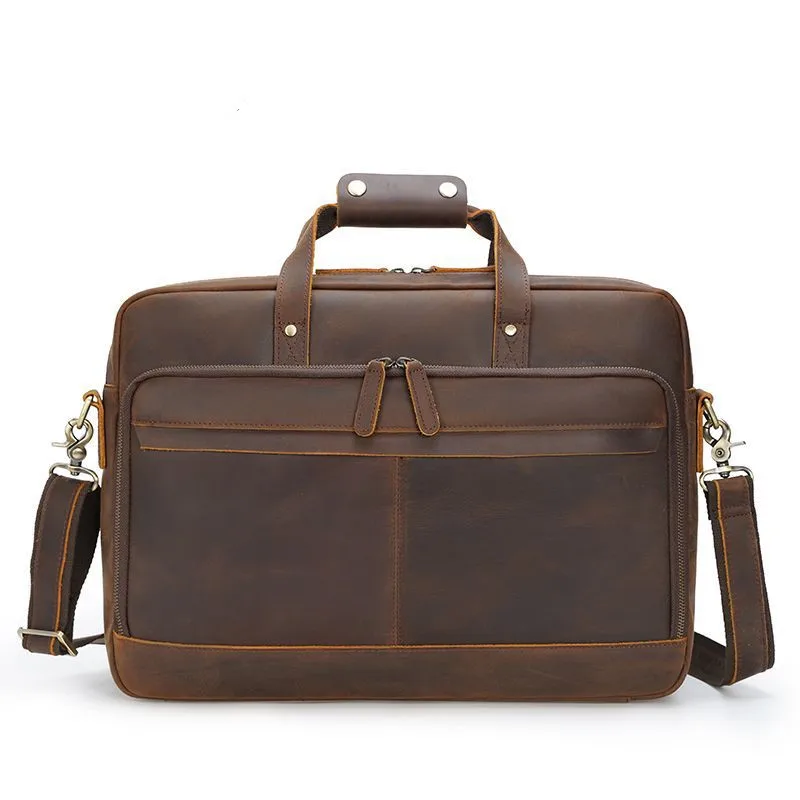 European and American retro leather handbags men's multi-function shoulder diagonal bag large capacity business briefcase men